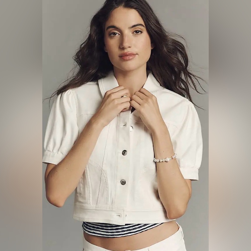 Maeve Short Sleeve Jean Jacket in Cream